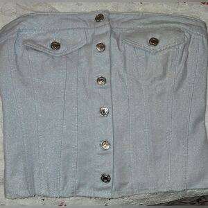 Zara  Silver Denim Button-Up Corset Top